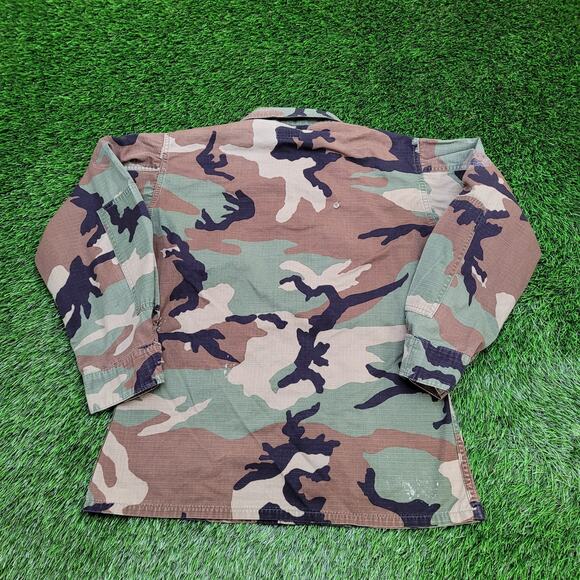 Vintage Woodland Camo Coat Jacket S/M 21x26 Blue Brown Black - Picture 2 of 16